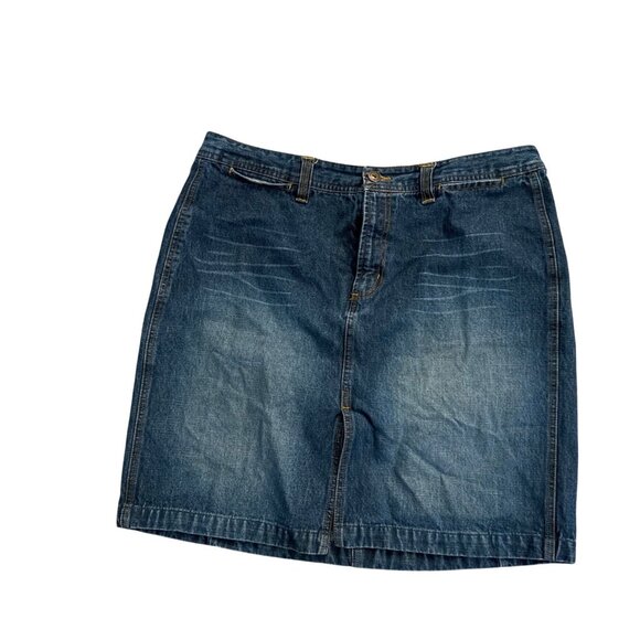 Route 66 Womens Denim Stretch Skirt 14 Dark Blue Jean Knee-Length Y2K Festival - Picture 1 of 7